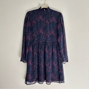 ModCloth Pink Navy Black and Gold Paisley Mini Dress Long Sleeves Size Small